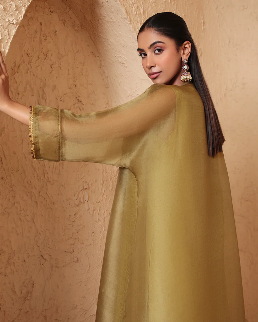 Niti Bothra -  Mehrang Olive Green Kaftan Kurta Set