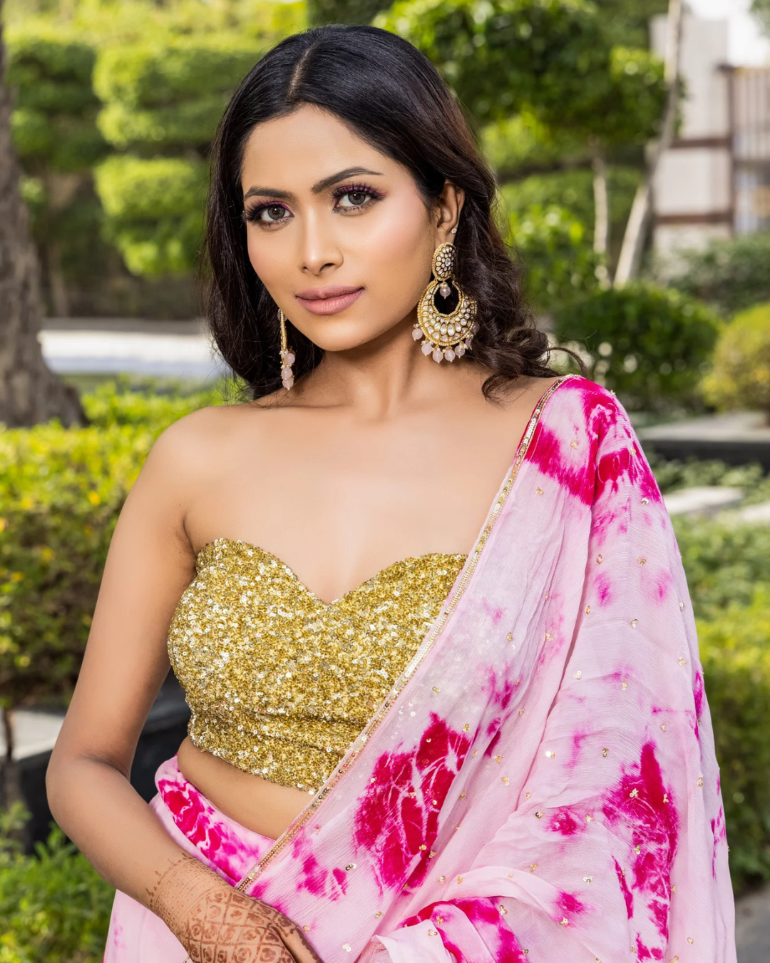 Sonali Bansal - Pinky -Tie and dye garara saree with gold sequin blouse From Phiroza