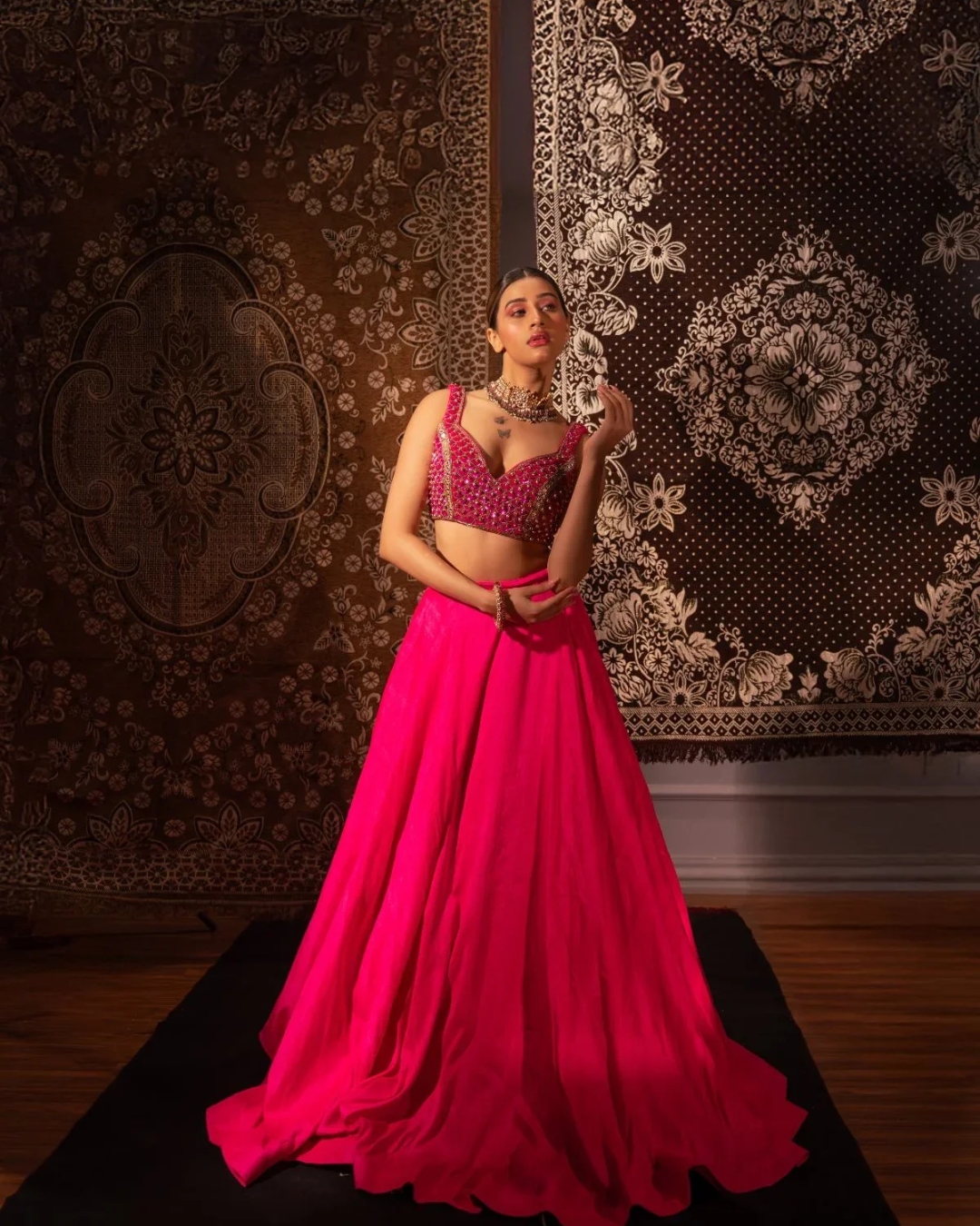 Anisha Shetty - Rasberry Pink Ghungroo Blouse Lehenga Set From Rangin