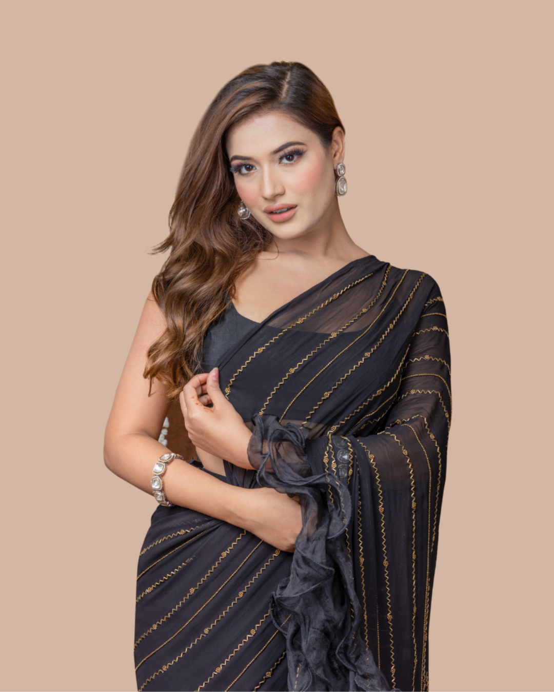 Sonali Bansal - Black drape saree with ruffles and blouse From Wedding Capsule