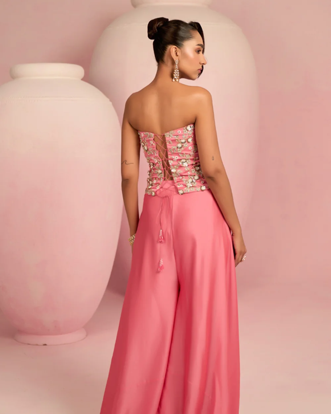 Prevasu - Pop Pink Corset Top & Skirt Set From Solene