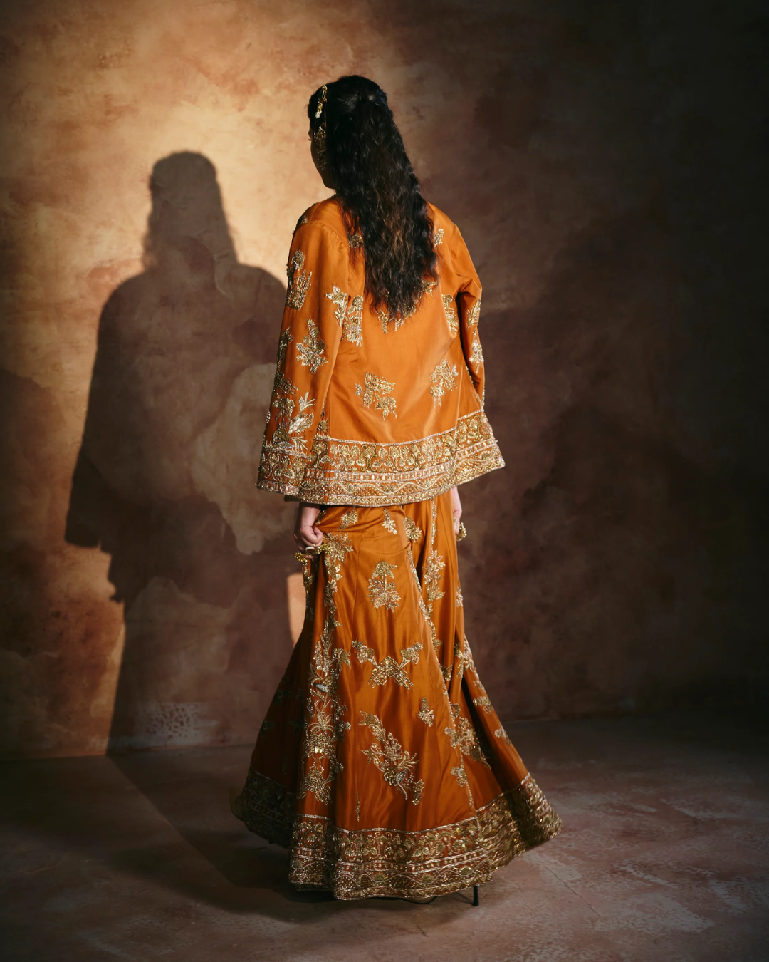 Aman Takyar - Orange Jacket Sharara Set From Today's Sindh