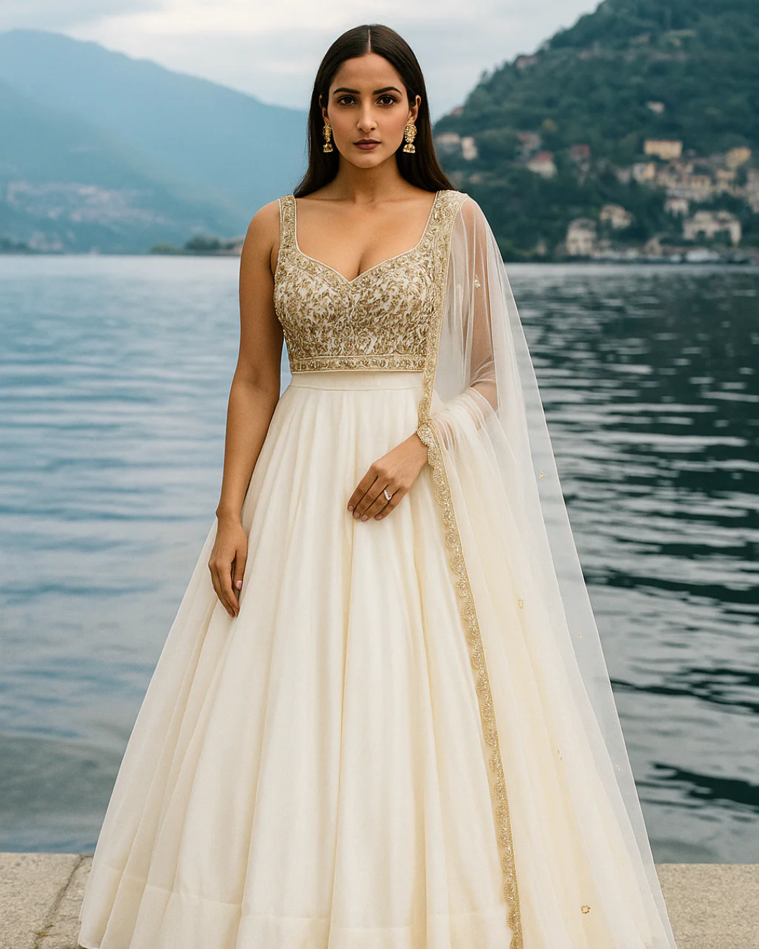 Anisha Shetty - Moonlight & Gold Embroidered Blouse & Organza Lehenga Set