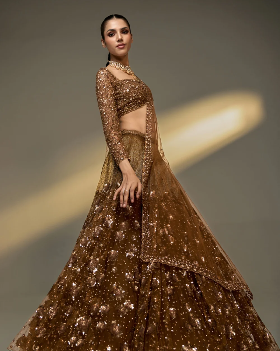 Prevasu - Copper Gold Lehenga Set From The Mocha Edit