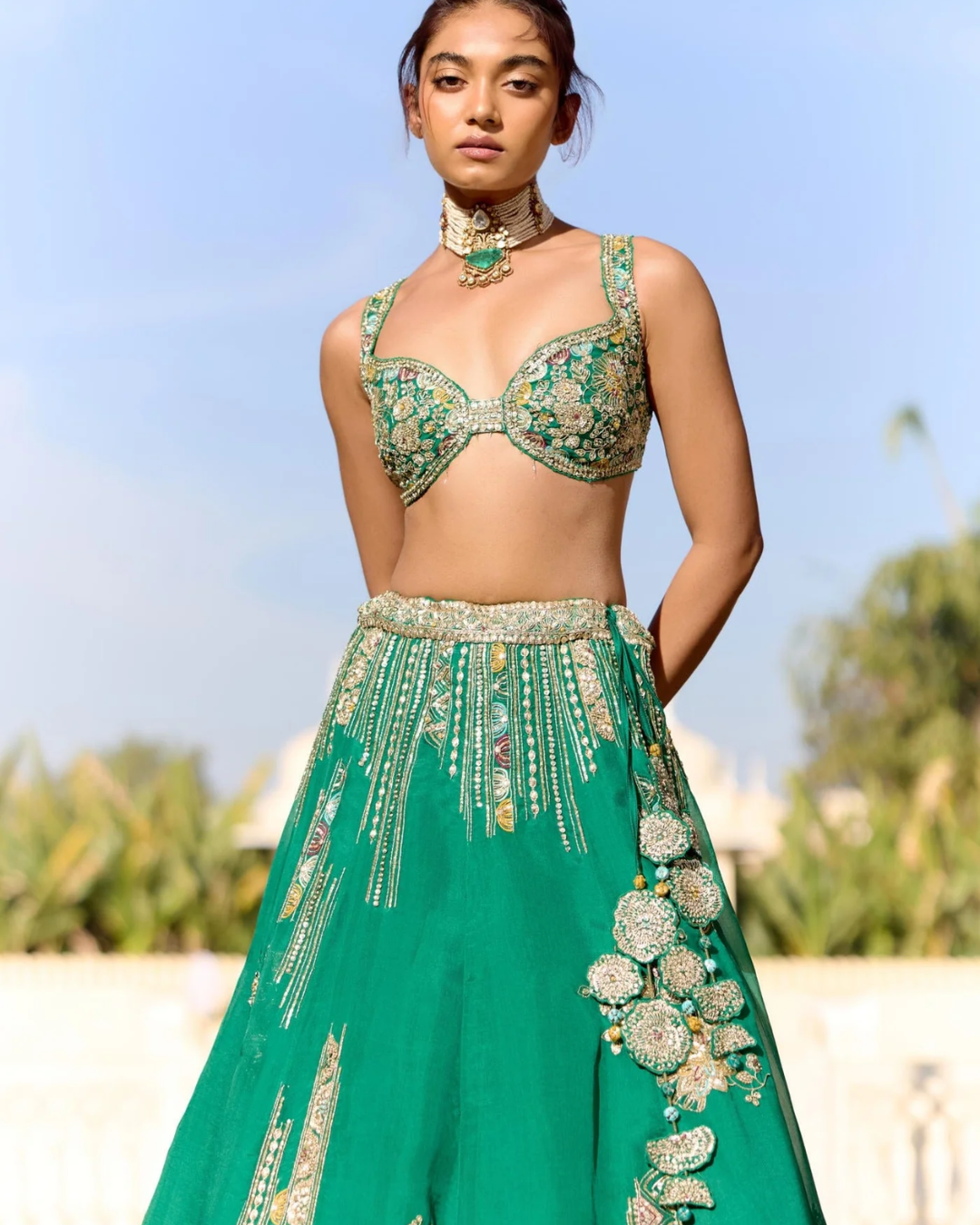Osaa By Adarsh - Jewel Green Organza Lehenga Set From SAFAR