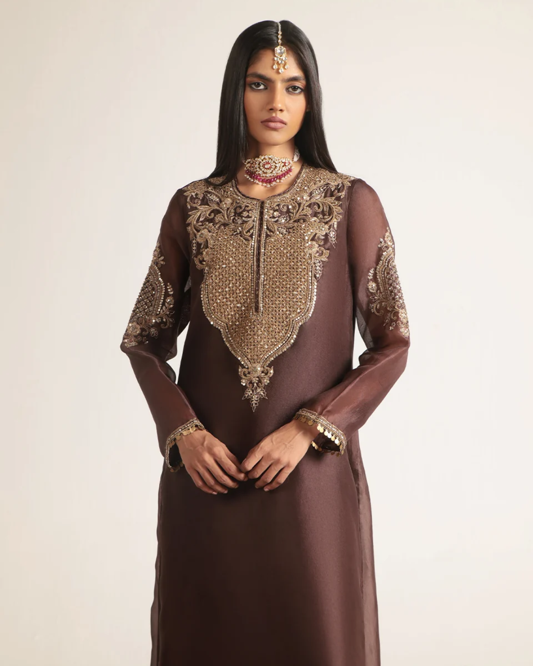 Niti Bothra - Zar-Rang Brown Straight Kurta Set