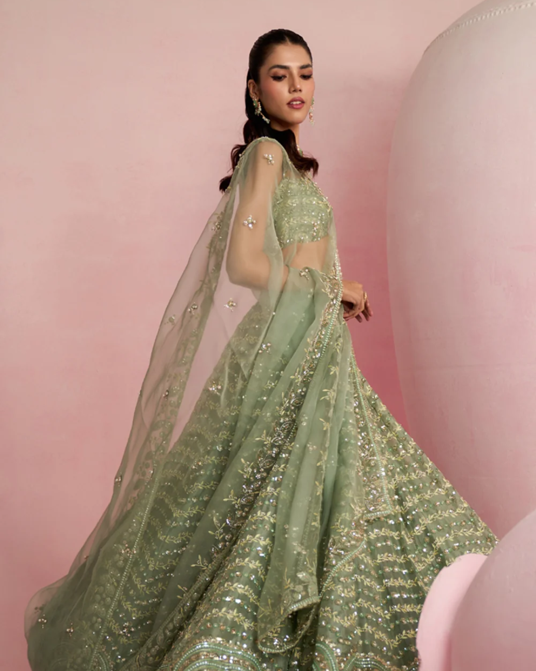 Prevasu - Sage Green Lehenga Set From Solene