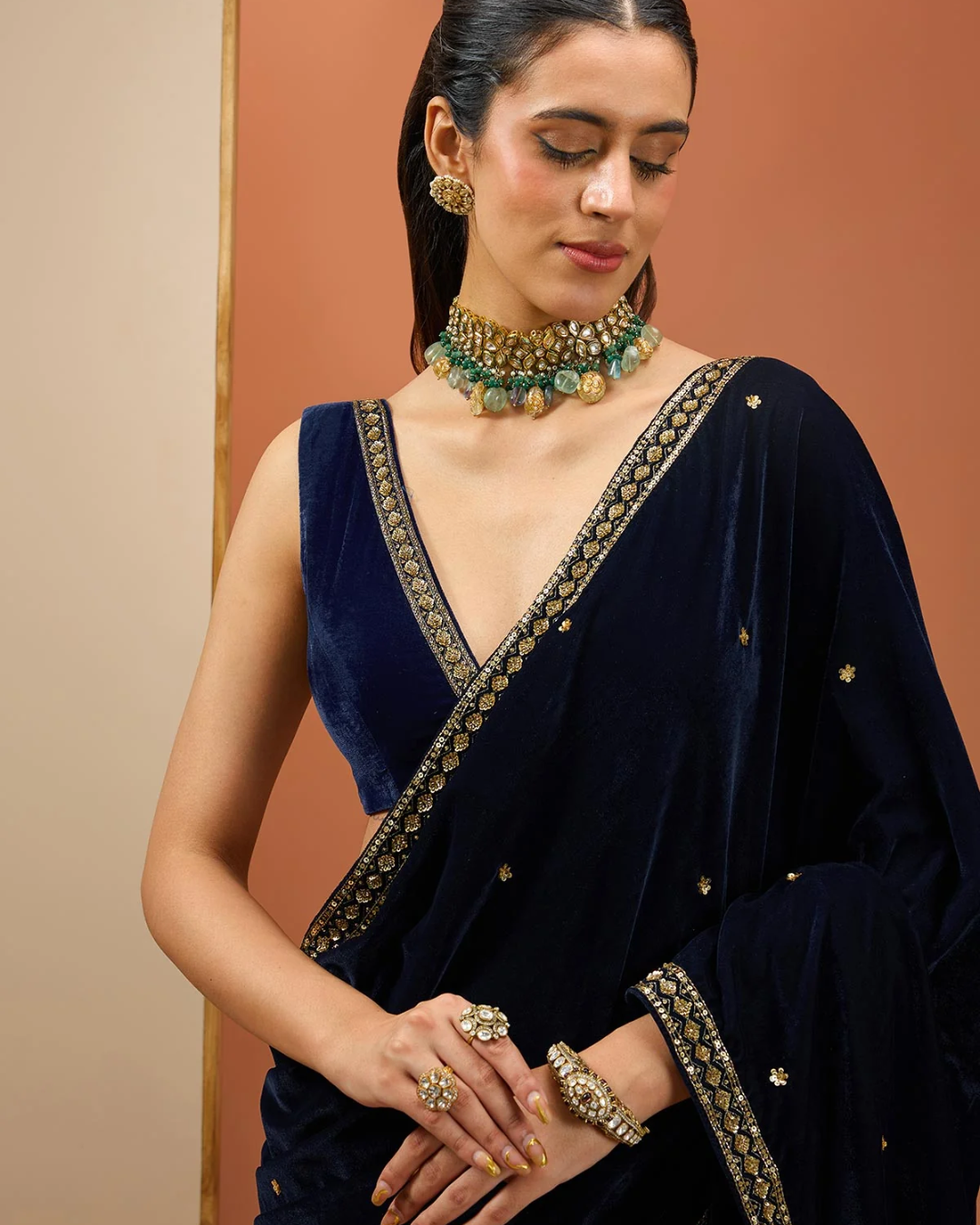 Esha Koul - Blue Velvet Saree Set From Noor