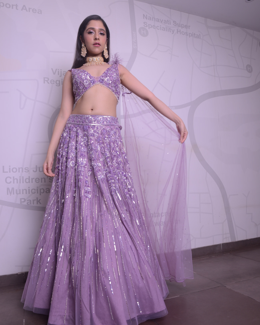 Isa by Dolly Wahal - Lavender Floral Lehenga From Athena