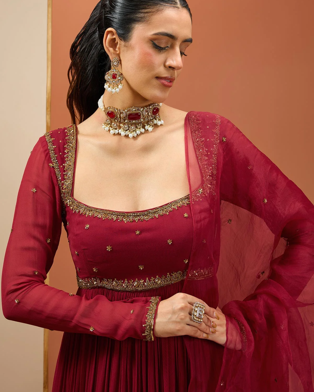Esha Koul - Mehroon Anarkali Set From Noor
