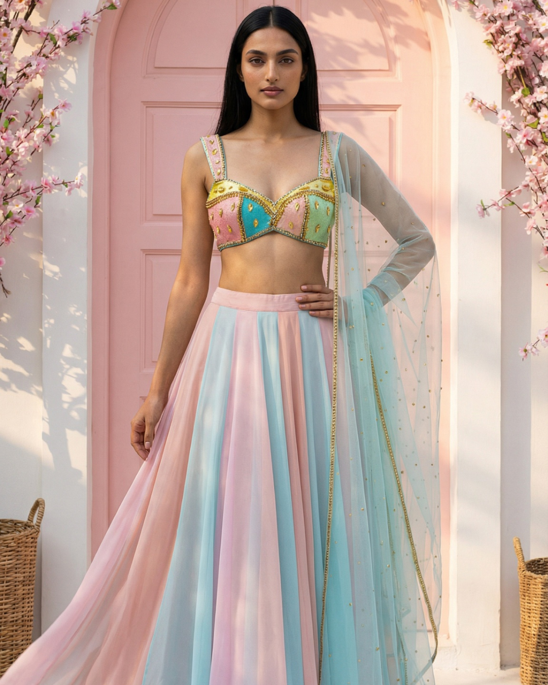 Anisha Shetty - Multicolour Lehenga With Multicolour Cutdana Blouse Set