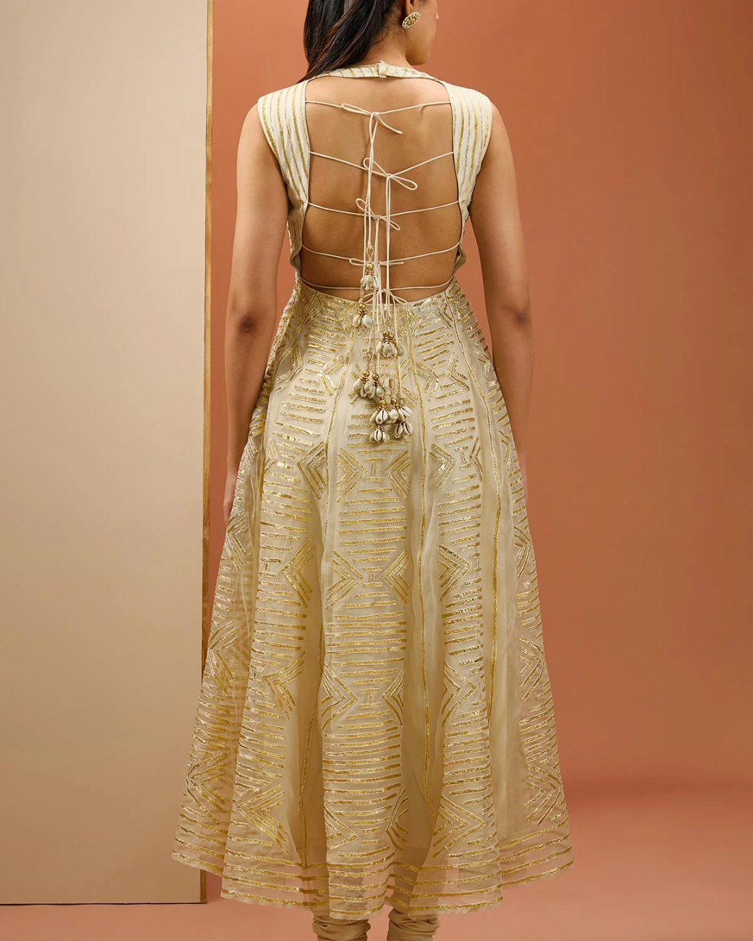Esha Koul - Offwhite Golden Lasses Anarkali set From Noor