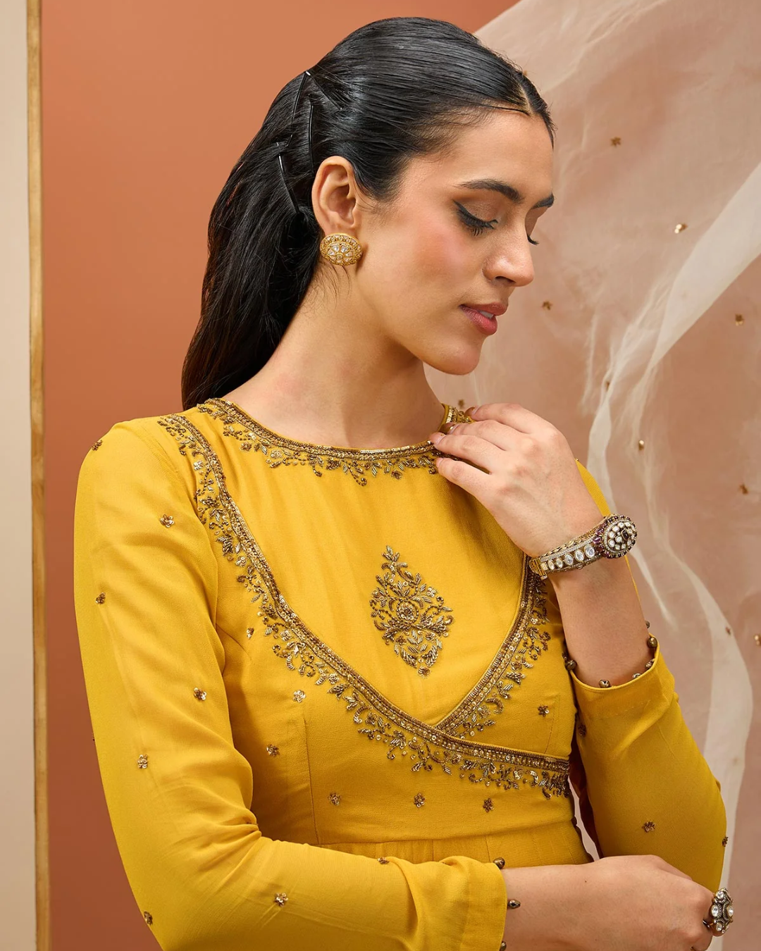 Esha Koul - Mustard Anrakali Set From Noor