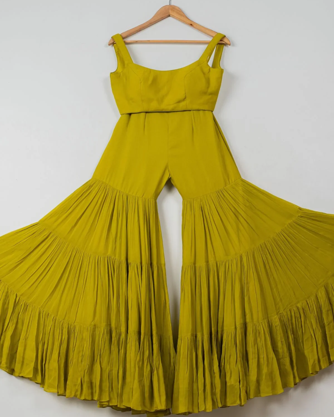 Anisha Shetty - Charteuse Green Sharara With Yellow Multicolor Jacket From Rangin