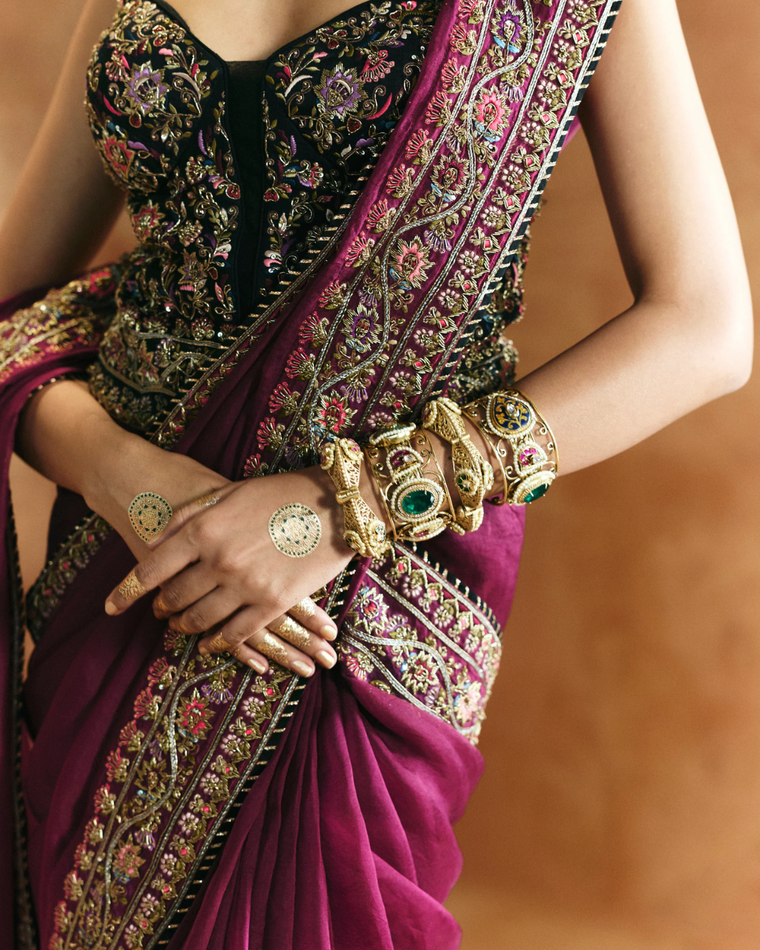 Aman Takyar - Black Multi-Colored Saree Set From Today's Sindh