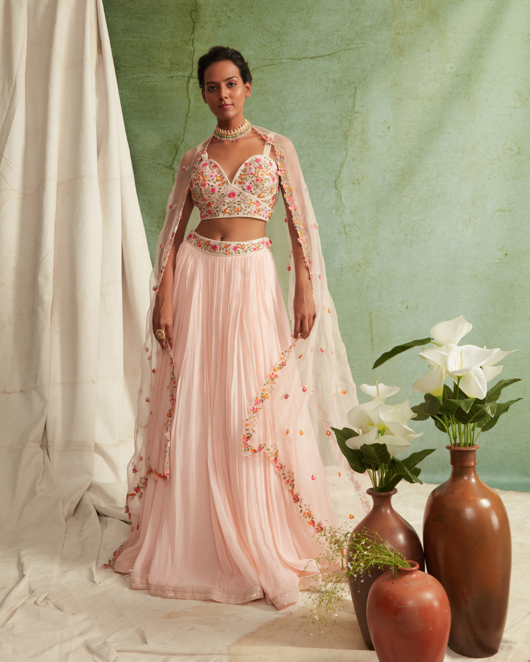 Priyanka Jain - Pink Skirt/Crop Top With Organza Dupatta From Love Of Tomorrow