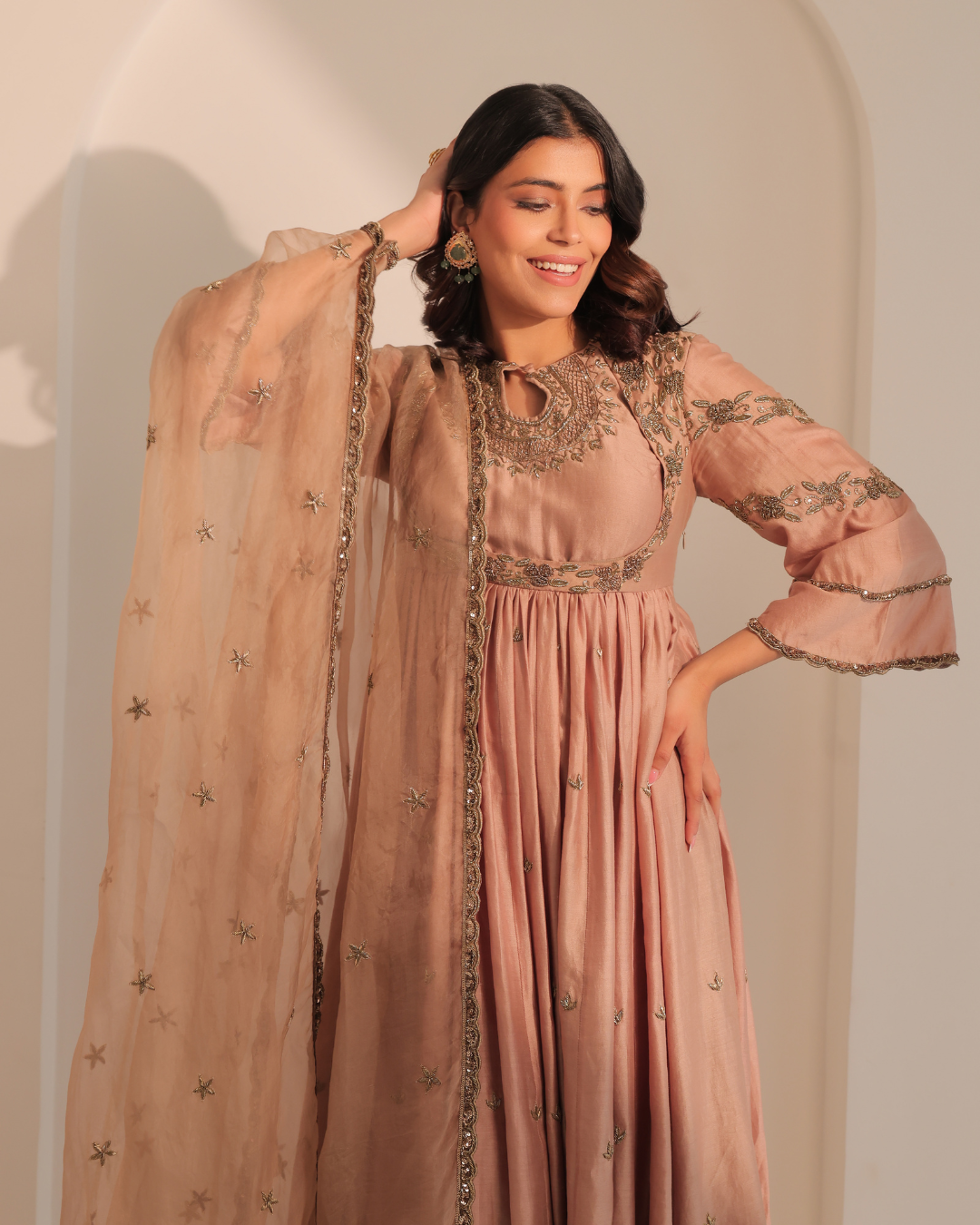 Sonali Bansal - Beige gold anarkali with dupatta From Banno Ki Saheli