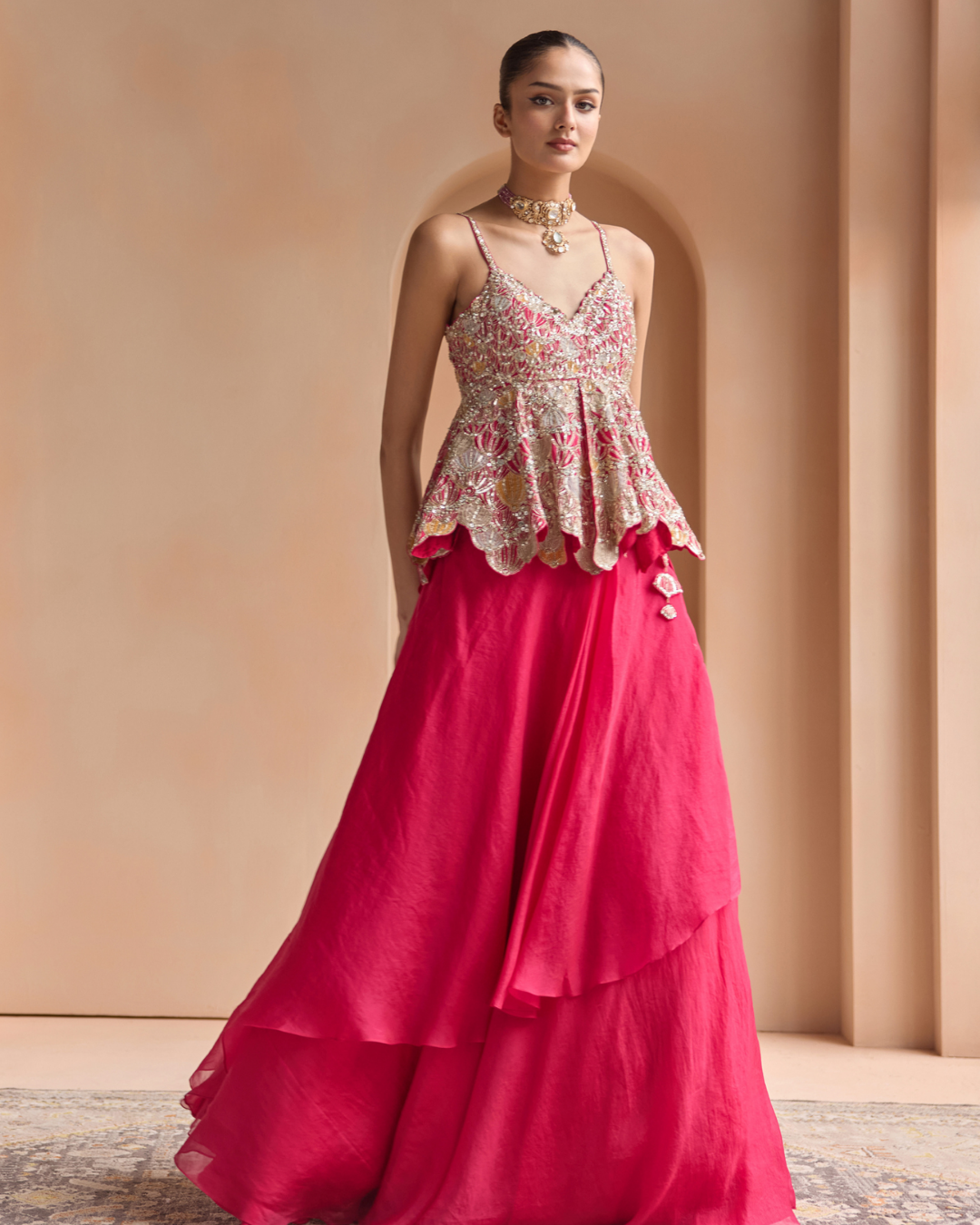 Osaa By Adarsh - Cut Ruby Embroidered Peplum and Skirt Set From Off The Record