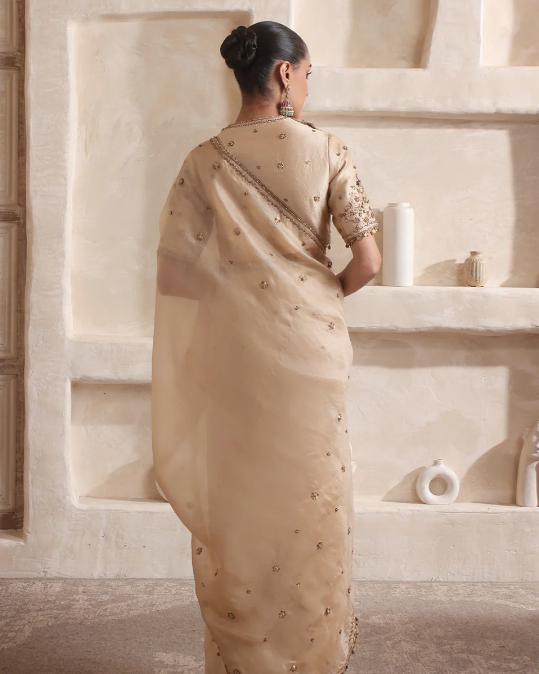 Niti Bothra - Zar-Rang Ivory Buti Saree Set
