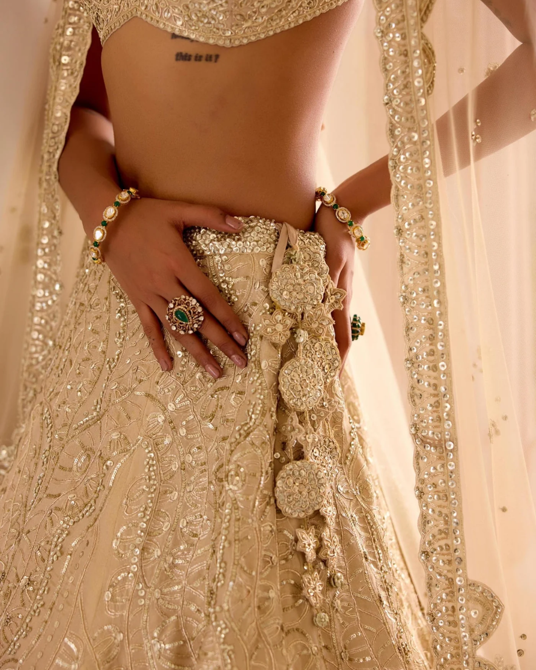 Osaa By Adarsh - Frost Champagne Jaal Embroidered Lehenga Set From SAFAR