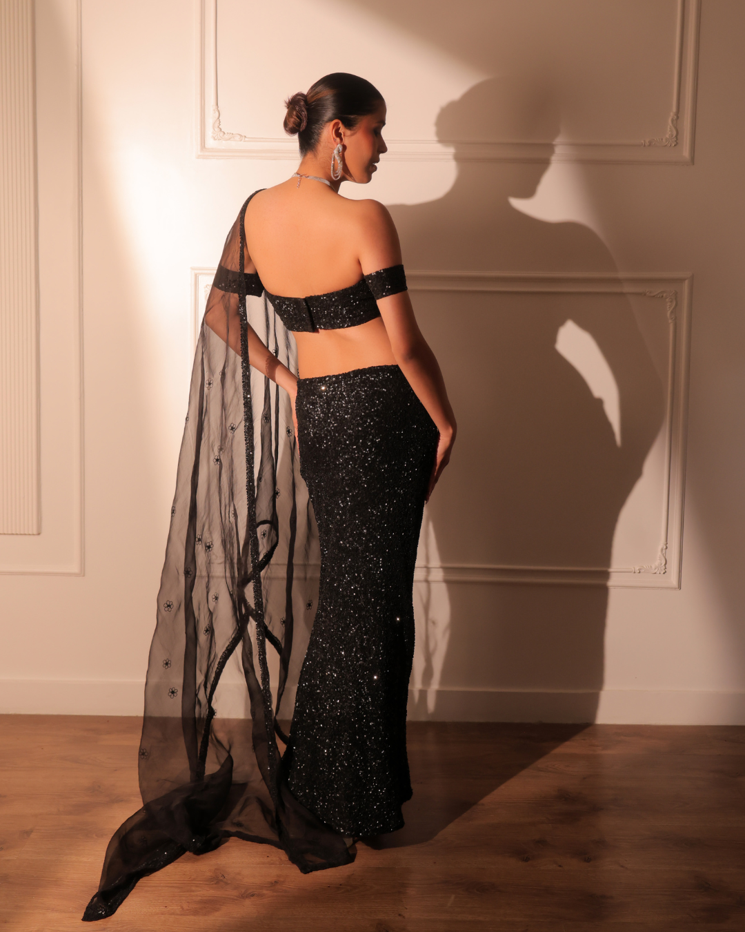 Sonali Bansal - Black cocktail bustier and slit skirt with dupatta From Banno Ki Saheli