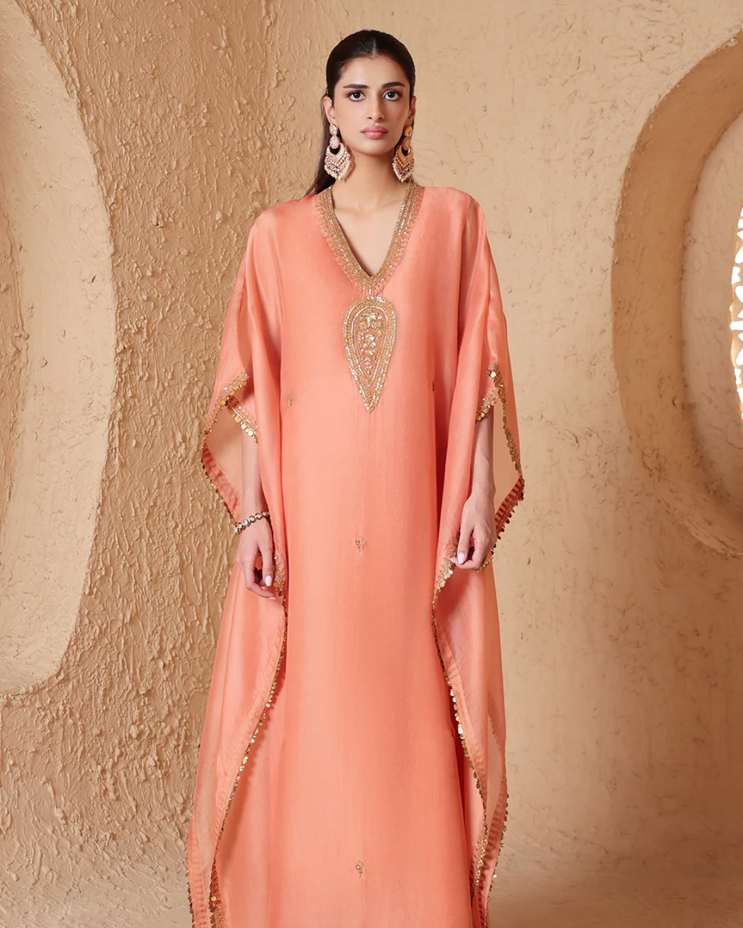 Niti Bothra - Mehrang Peach Kaftan Set