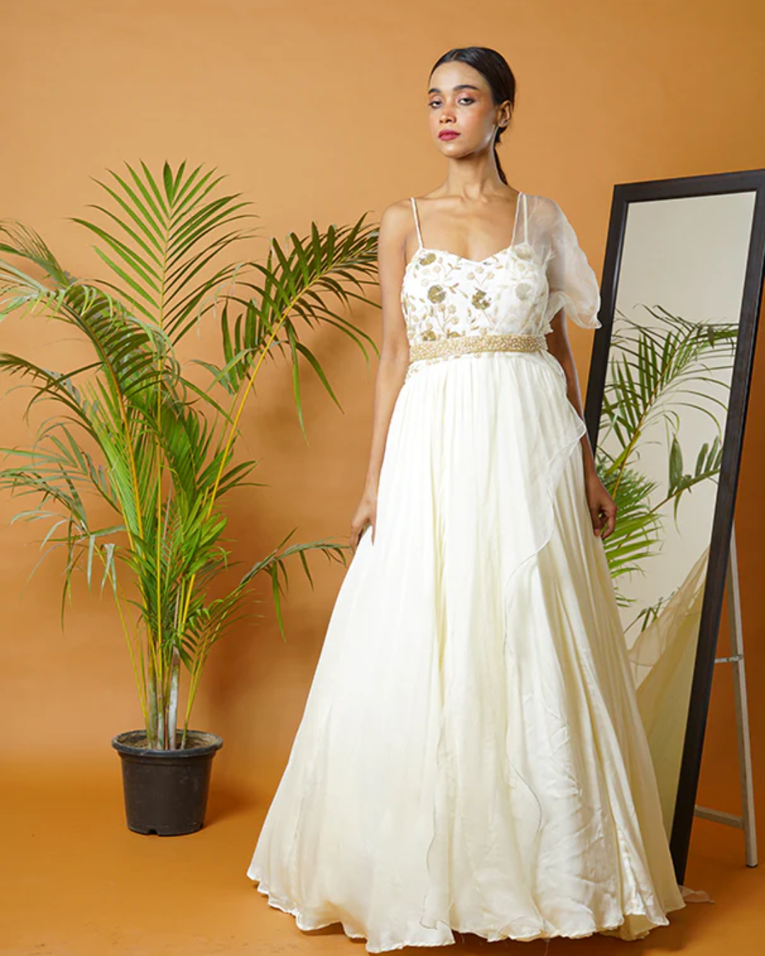Sonali Bansal - Off white anarkali with waistbelt and ruffle dupatta From Fiza
