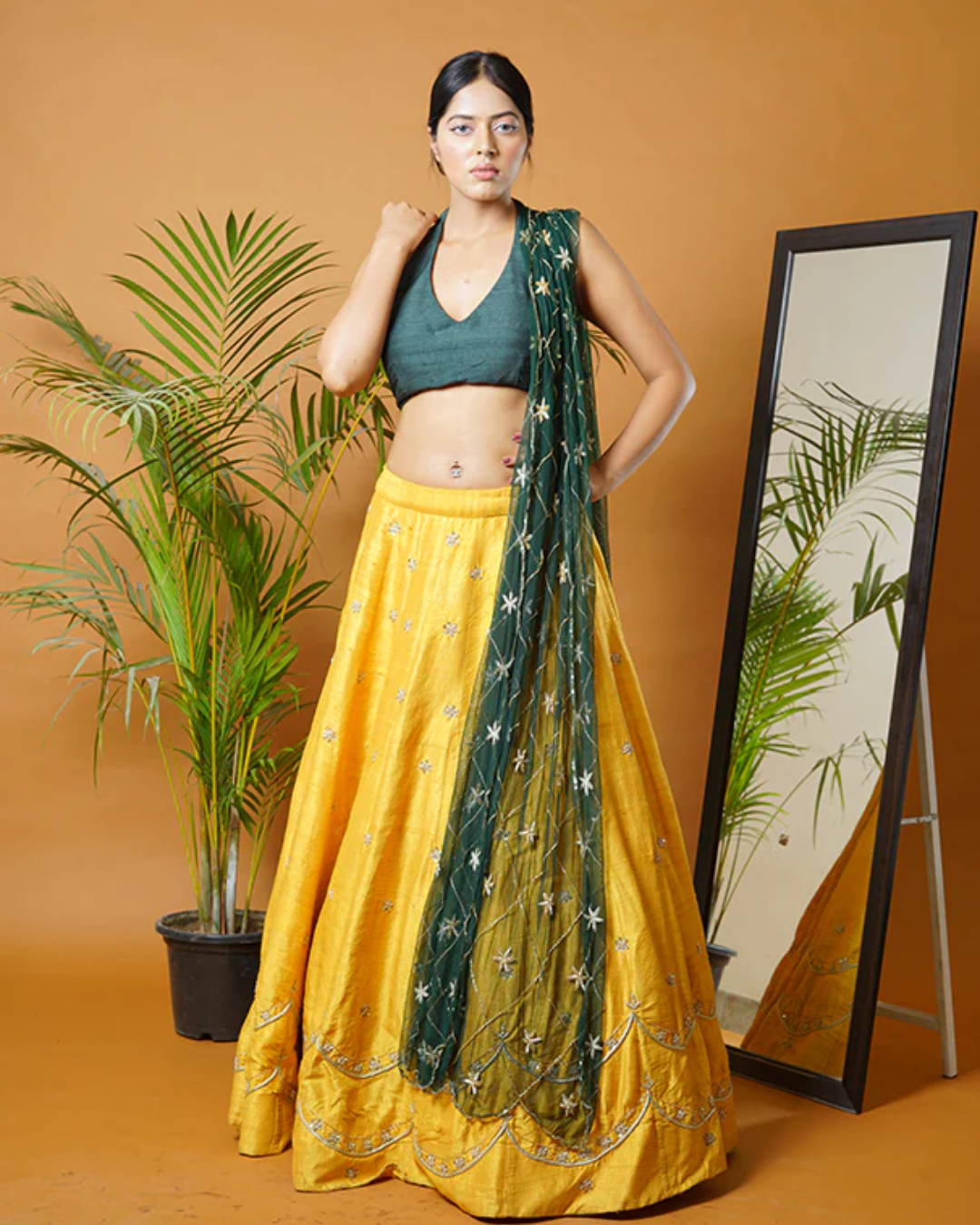 Sonali Bansal - Green blouse and dupatta with mustard lehenga From Fiza