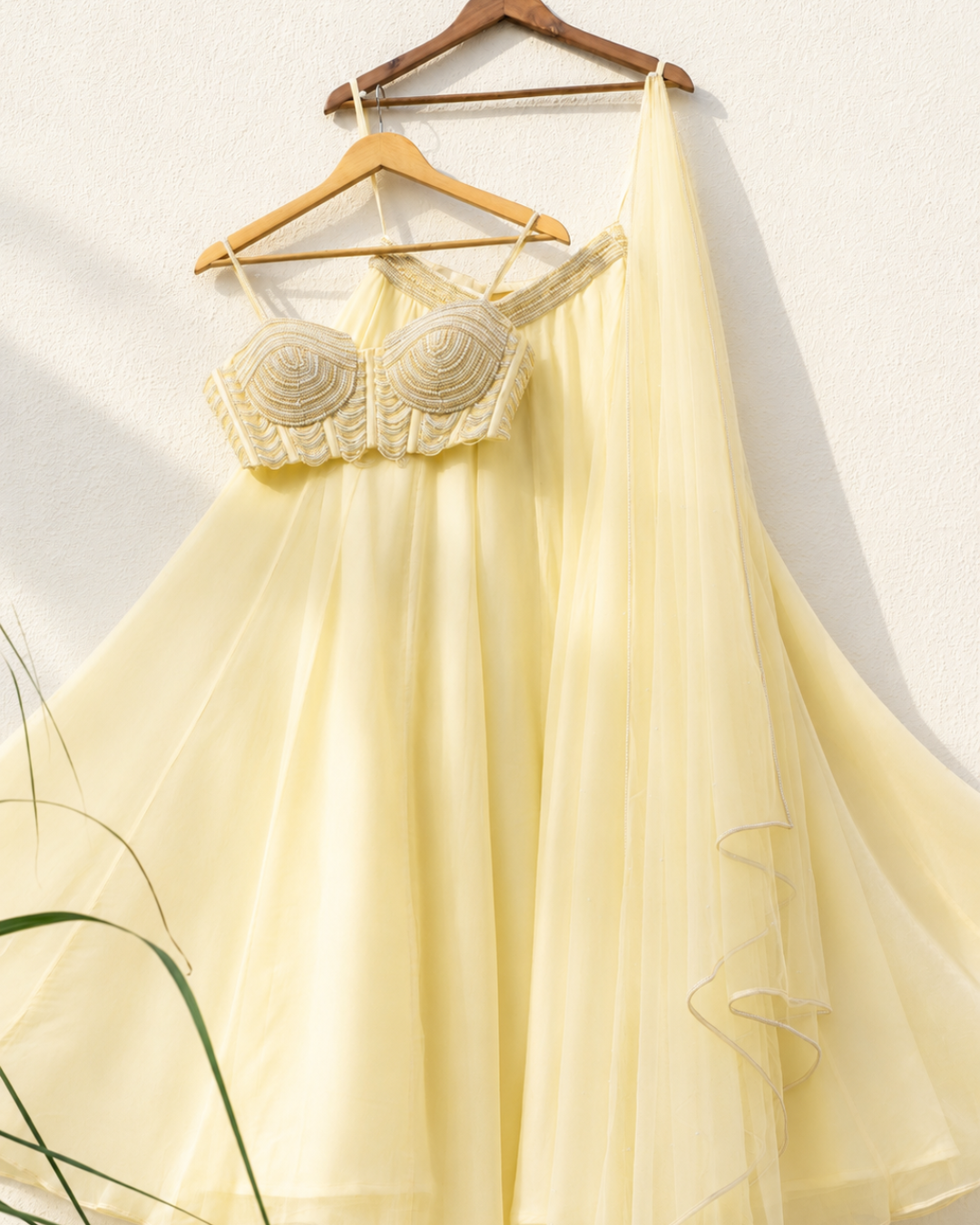 Anisha Shetty - Butter Yellow Pearl And Cutdana Blouse With Goergette Sharara