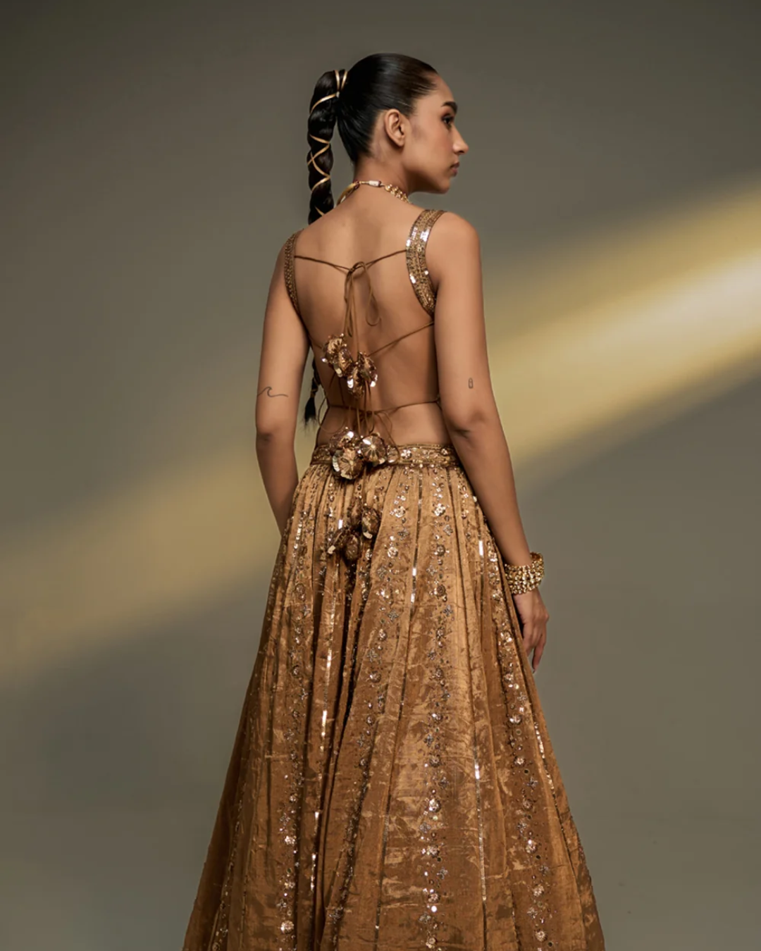 Prevasu - Copper Gold Corset Lehenga Set From The Mocha Edit