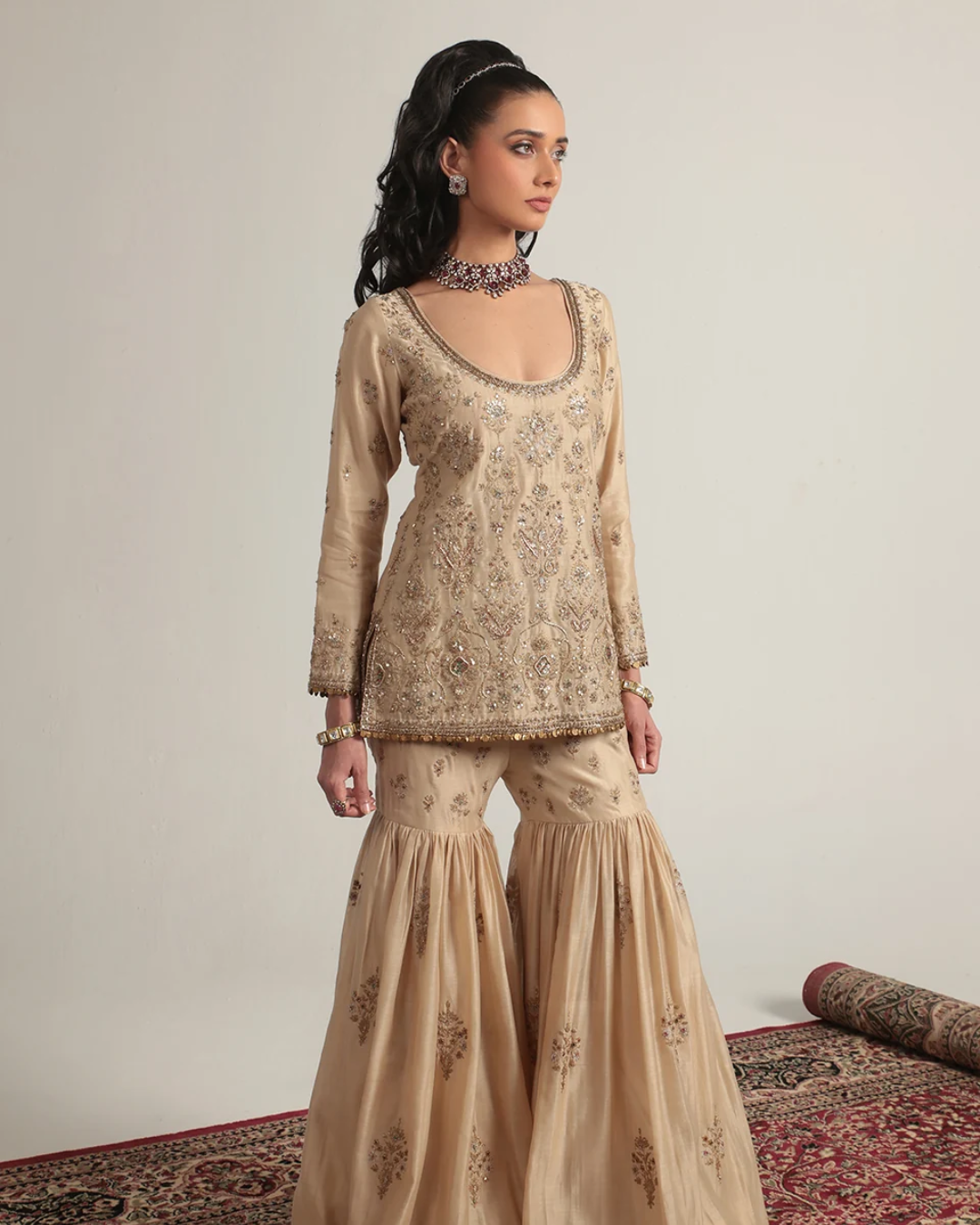 Niti Bothra - Zar-Rang Ivory Sharara Set
