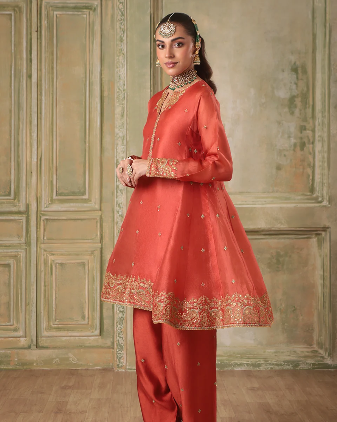 Niti Bothra - Zar-Rang Orange Short Pheran Kurta Set