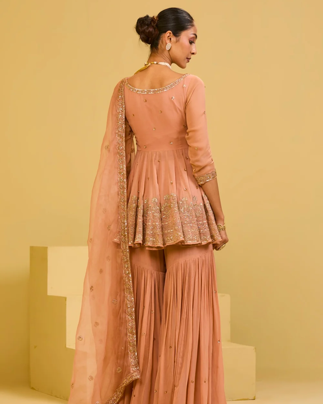 Esha Koul - Peach Front Cut Peplum Set From Naaz