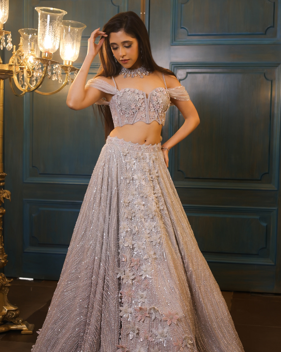Isa by Dolly Wahal - Celeste Powder Blue Lehenga From Noor