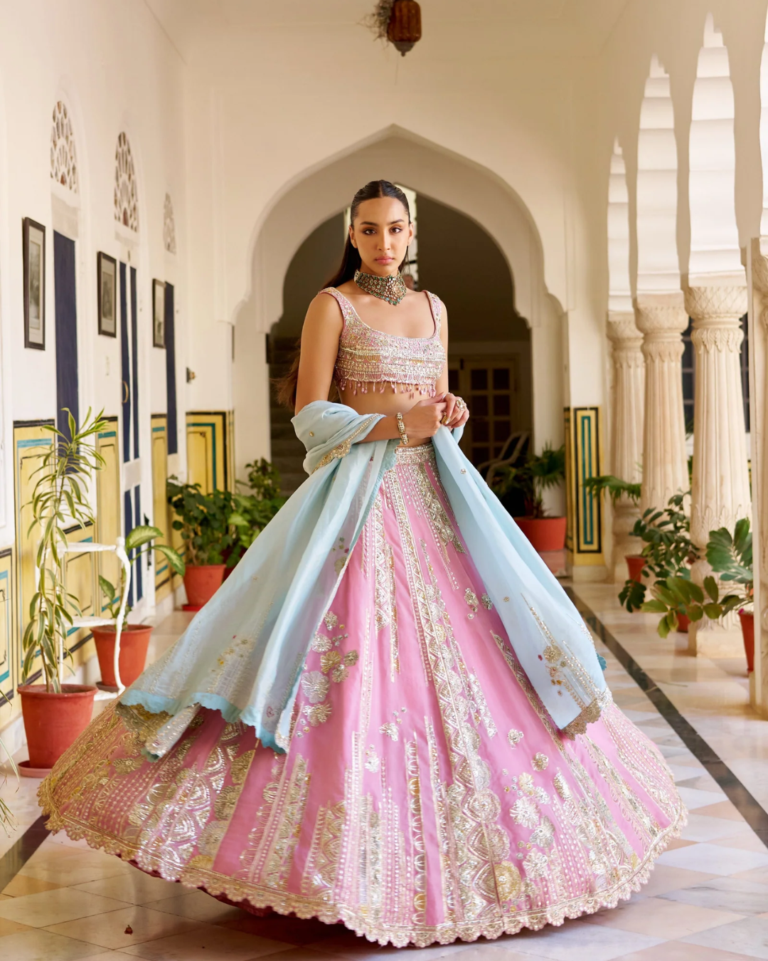 Osaa By Adarsh - Rosaline Pink Organza Lehenga Set From SAFAR