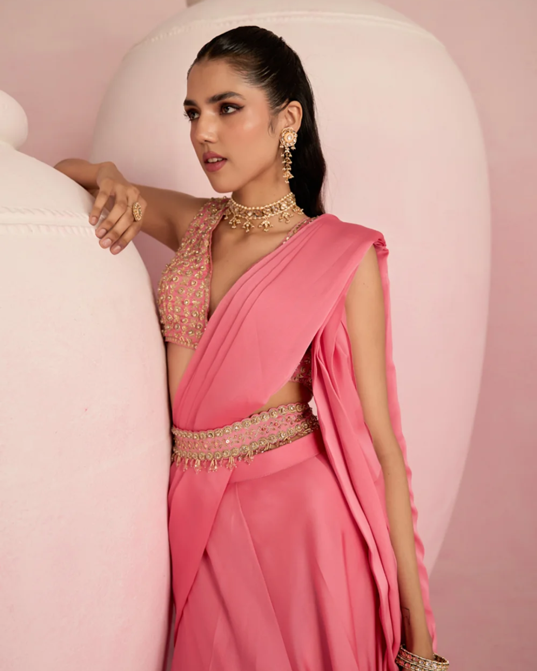 Prevasu - Pop Pink Lehenga Saree From Solene