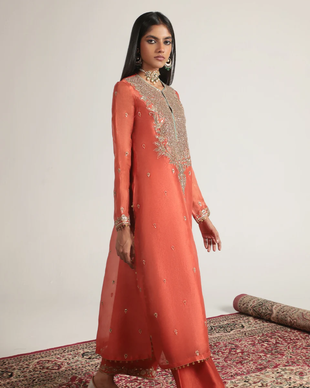 Niti Bothra - Zar-Rang Orange Long Kurta Set