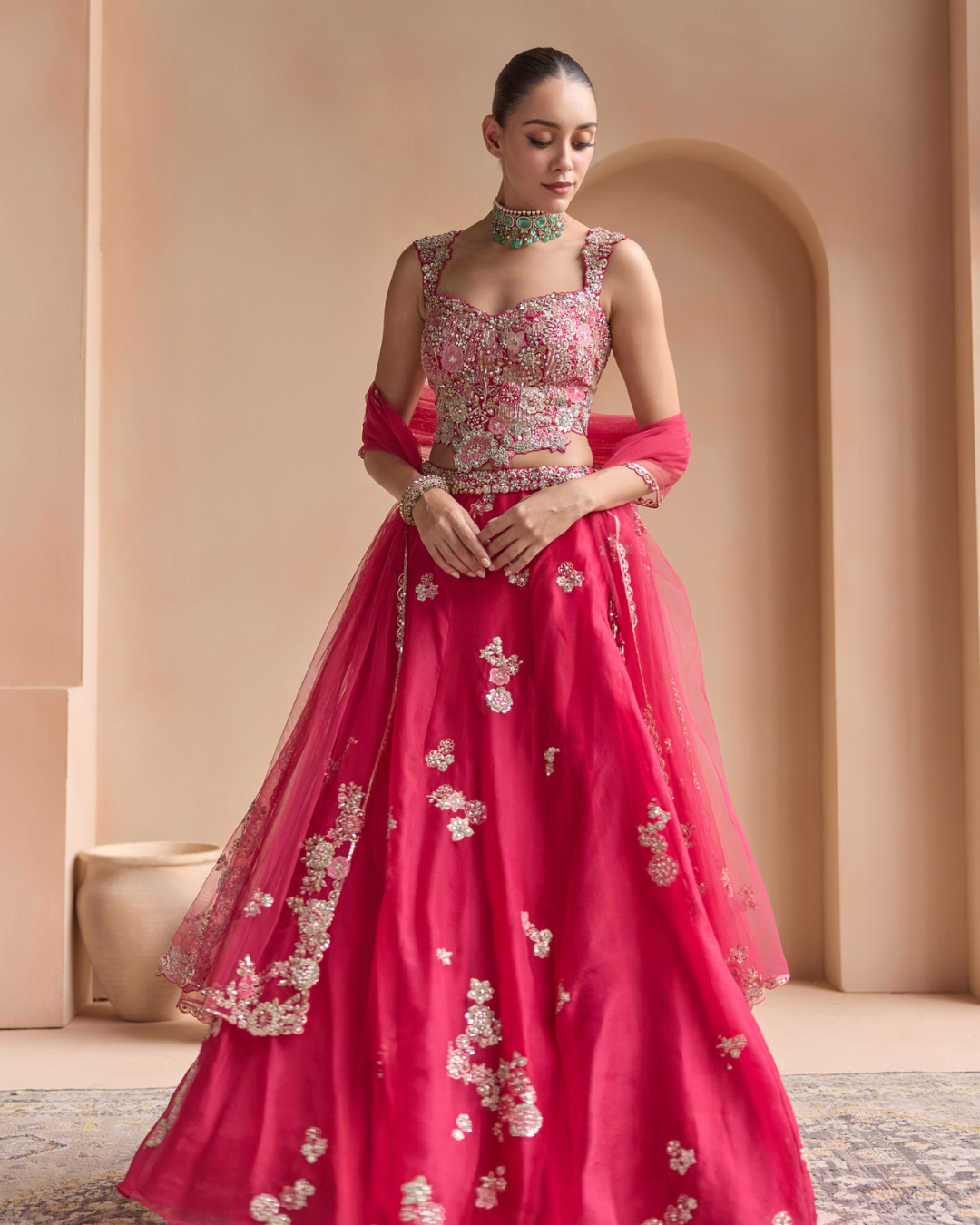 Osaa By Adarsh - Cut Ruby Embroidered Organza Lehenga Set From Off The Record