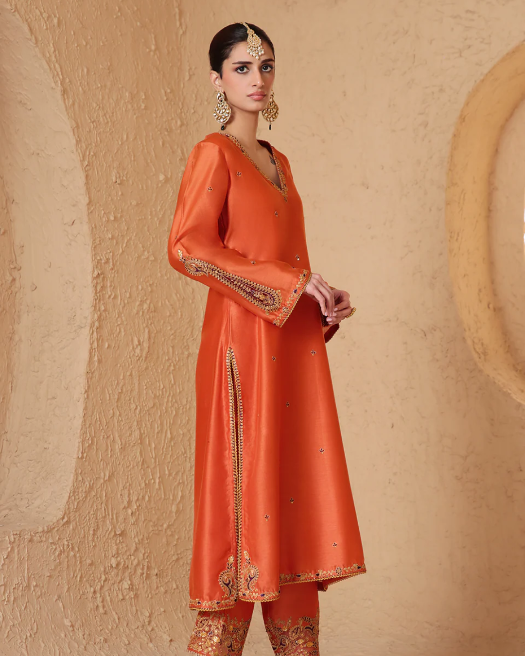 Niti Bothra - Mehrang Orange Applique Kurta Set