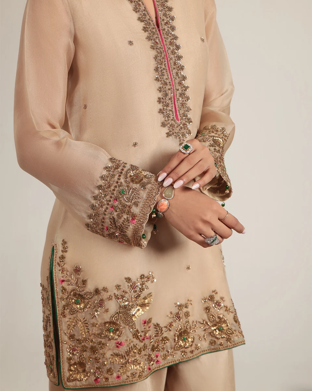 Niti Bothra - Zar-Rang Ivory Heavy Short Kurta Set