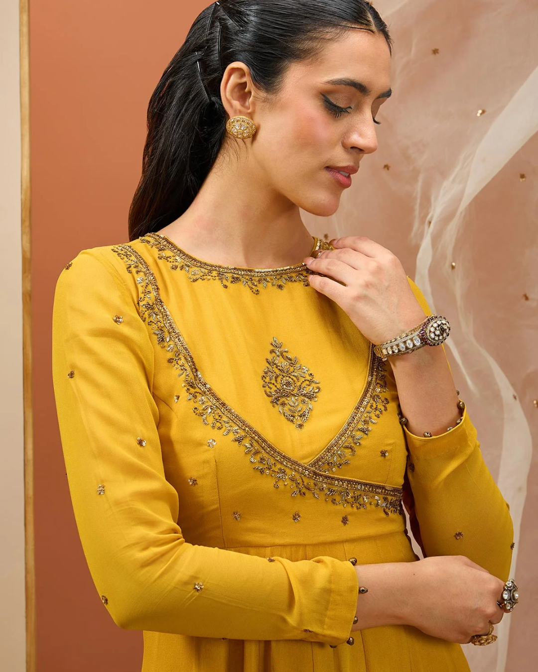 Esha Koul - Mustard Anrakali Set From Noor