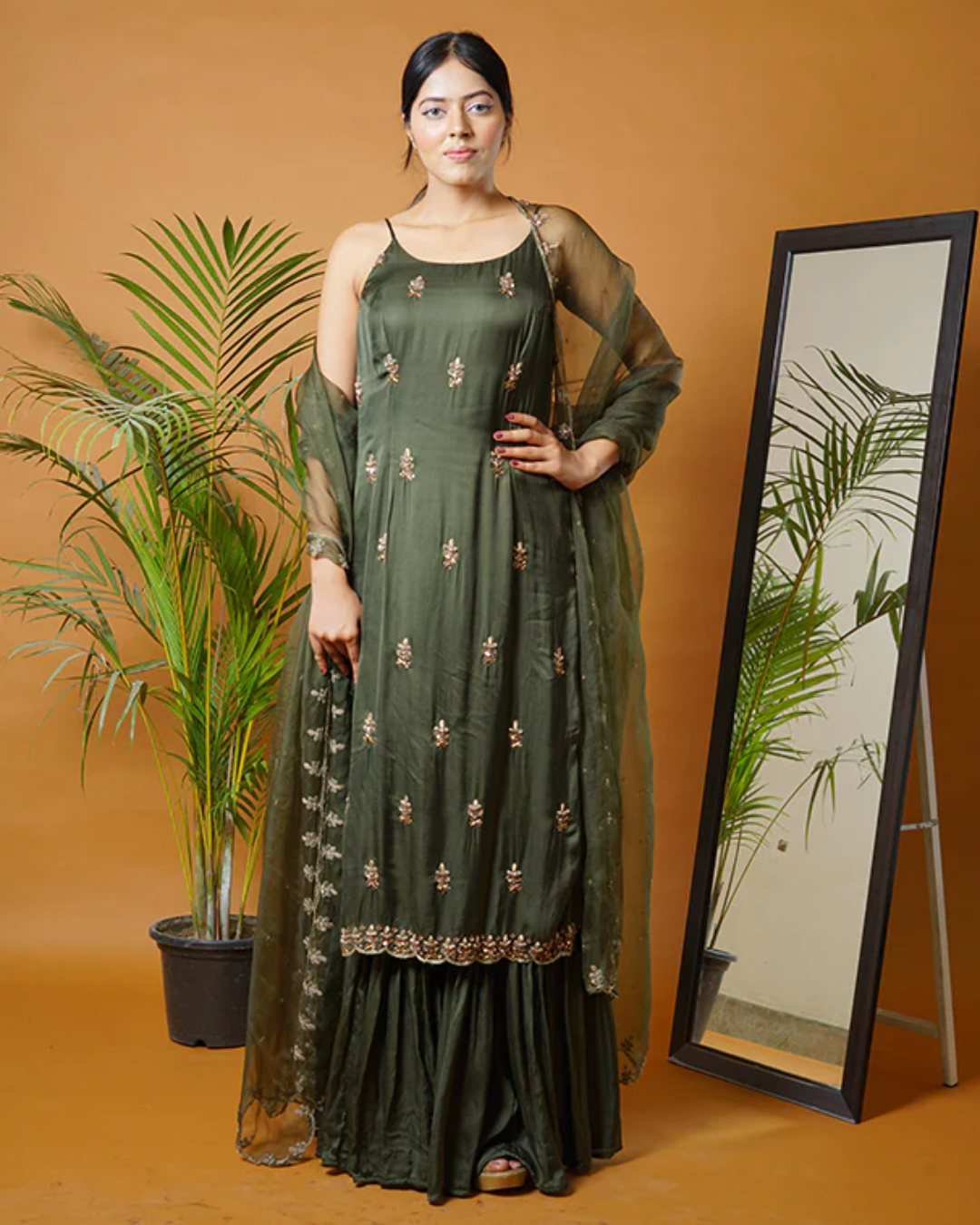 Sonali Bansal - Olive green kurti and  garara set with dupatta From Fiza