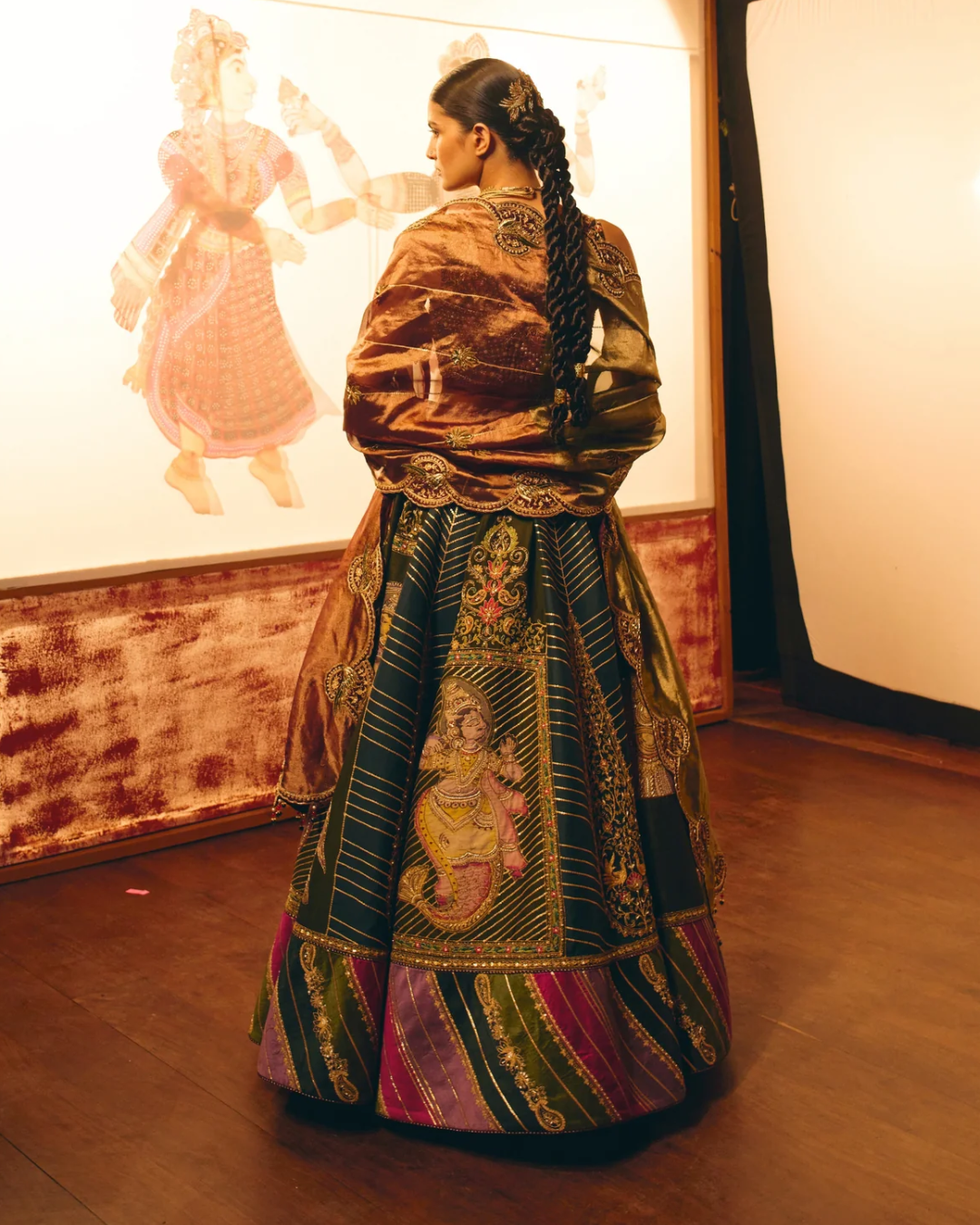 Aditi Gupta - Divyakatha Teal Patch Work Lehenga With Tissue Duppata Set From Chitrakatha