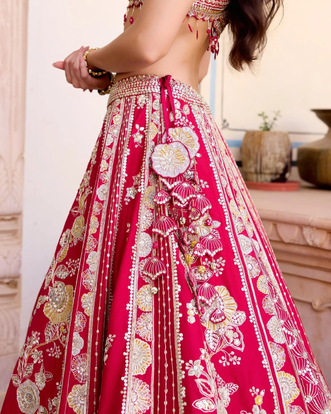 Osaa By Adarsh - Cut Ruby Mulberry Silk Lehenga Set From SAFAR