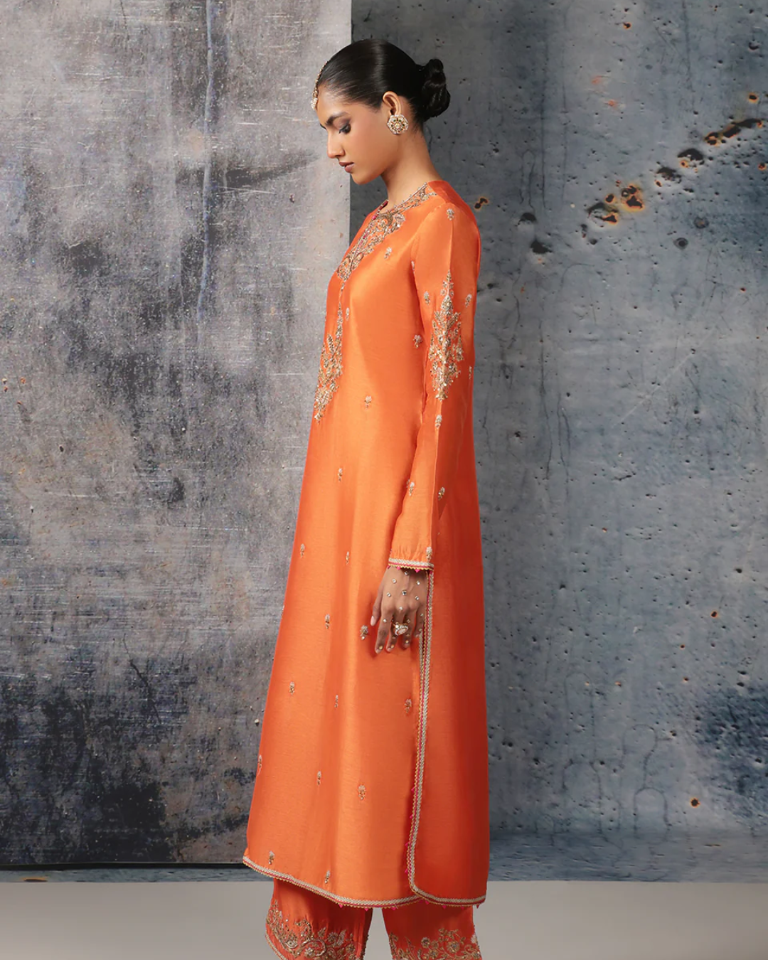 Niti Bothra - Mehrang Orange Straight Long Kurta Set