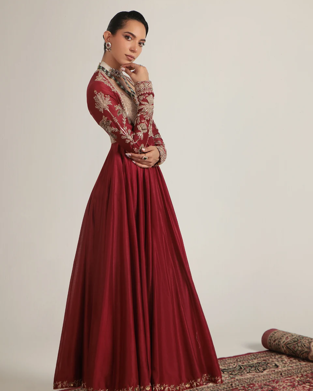 Niti Bothra - Zar-Rang Maroon Heavy Yoke Kalidar Set