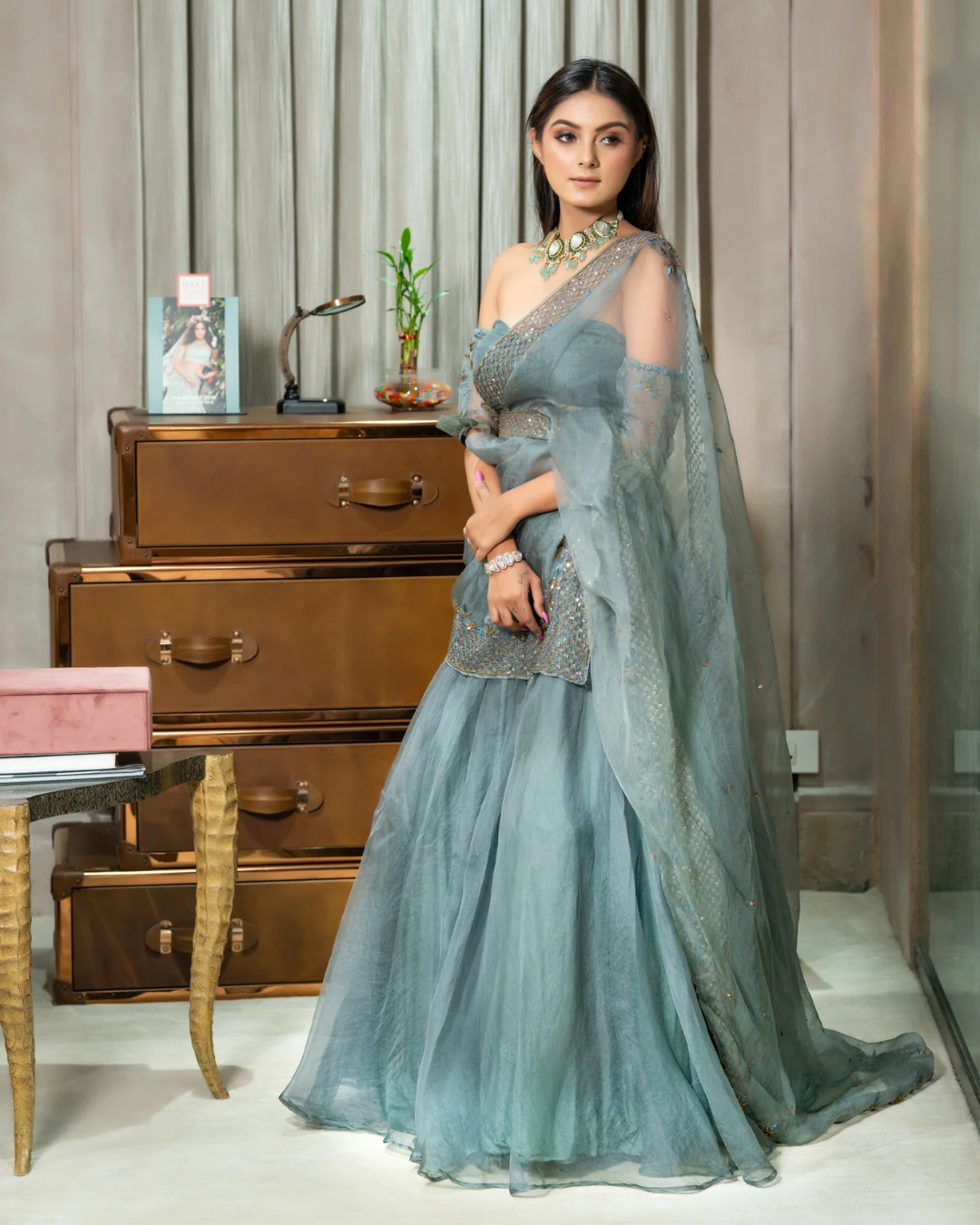 Sonali Bansal - Aqua blue lehenga set From Romanticise