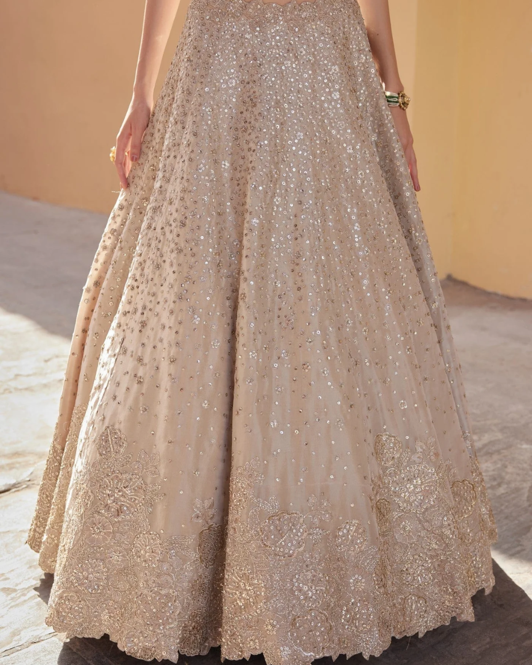 Osaa By Adarsh - Beige Champagne Embroidered Lehenga From RASM