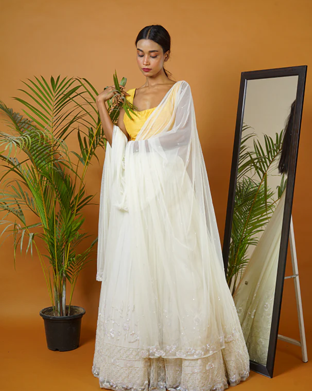 Sonali Bansal - Mustard blouse with off white lehenga and dupatta From Fiza