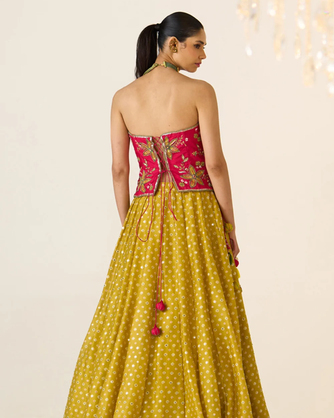 Prevasu - Yellow Printed Corset Set From Gulabo